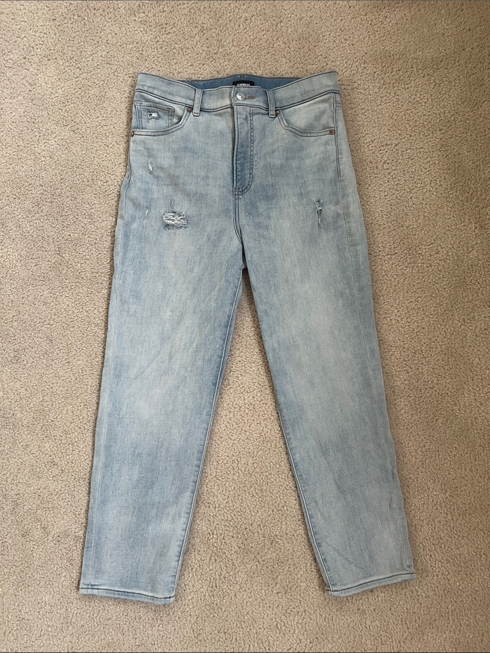 Express Light Blue Boyfriend Jeans with Distressed Accents